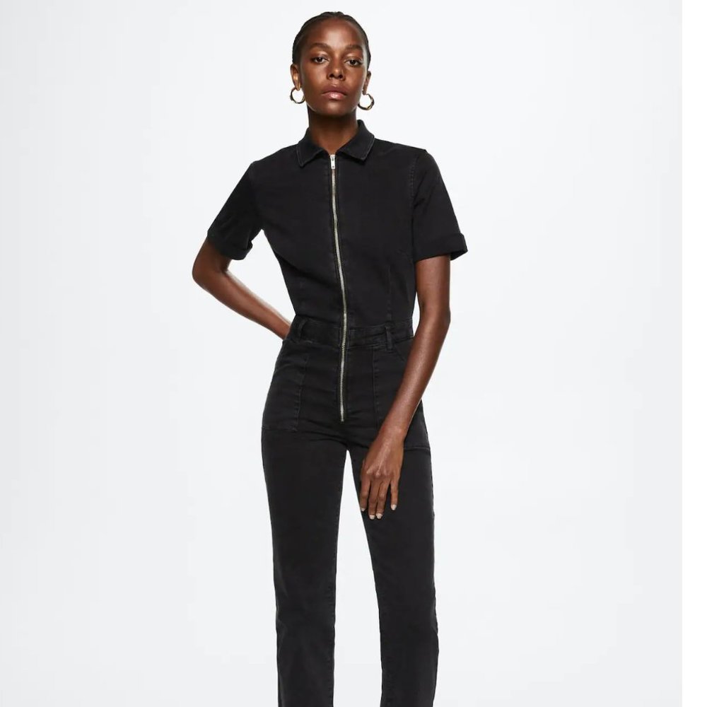 Mango Black Denim Jumpsuit